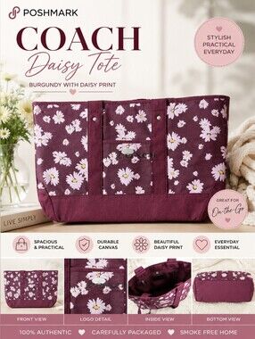 Coach Daisy Print Canvas Tote Bag | Mauve/Berry | NWT